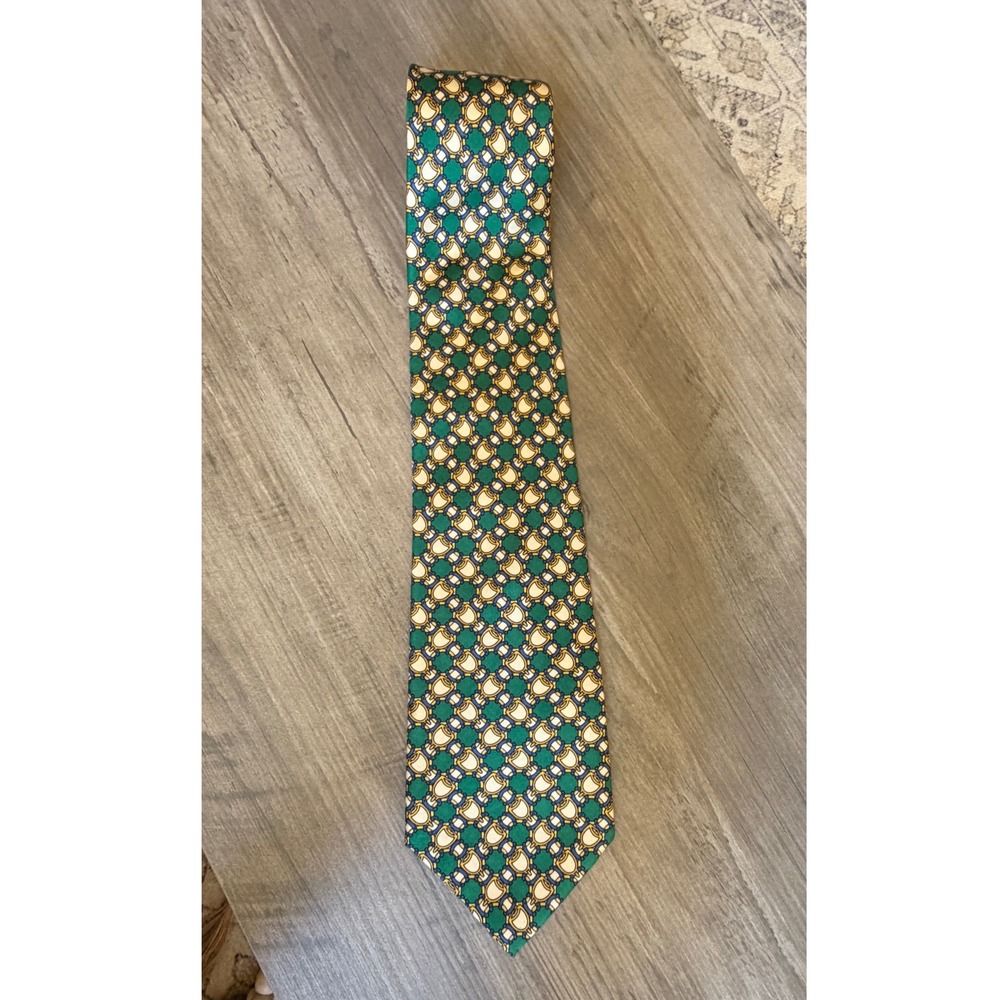 Lancel Paris Made in France Designer Necktie Green Geometric Chain Print Tie